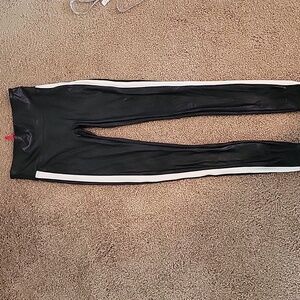 Spanx Faux Leather Stripe Tuxedo Black Leggings size small